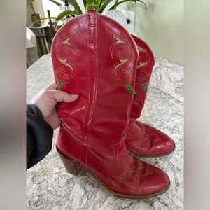 Red leather, cowboy boots size 8
